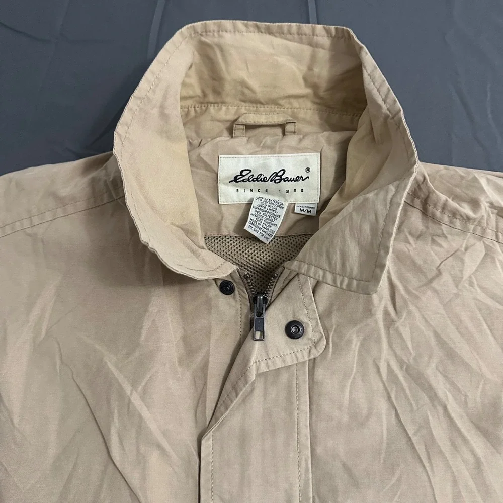 Mens‎ Eddie Bauer Full Zip Long Sleeve Outdoor Jacket Size Medium Tan Pockets